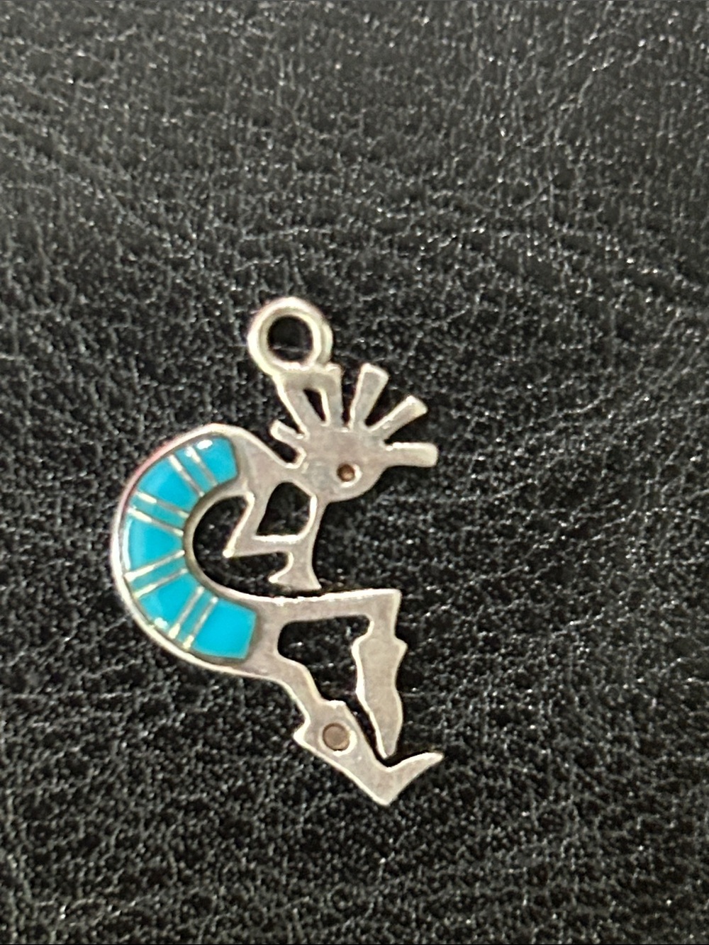 Turquoise Inlay Sterling Kokopelli Pendant Necklace Charm